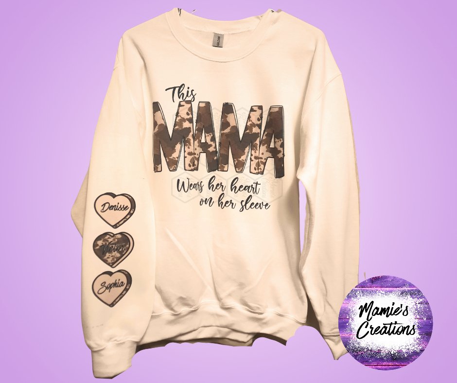 Cow Hide Mama Heart On Sleve Sweatshirt - Mamie's Creations