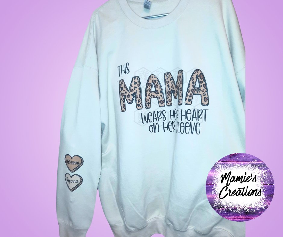 Leopard Mama Heart On Sleve Sweatshirt - Mamie's Creations