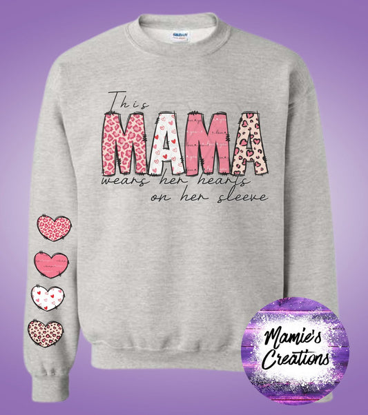 Pink Heart Mama Heart On Sleeve Sweatshirt - Mamie's Creations